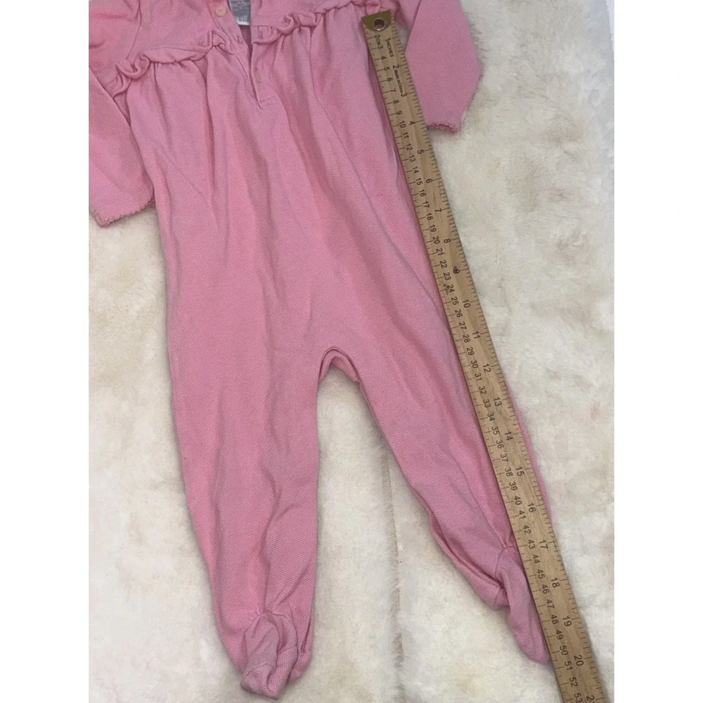 Ralph Lauren Baby Girl Pink Ruffle Collar Footed Pajama Outfit Cotton Sleeper 9M